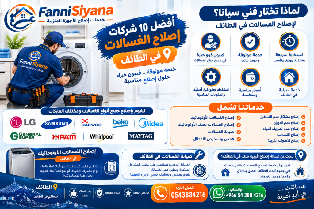 أفضل 10 شركات لإصلاح غسالات الملابس الأوتوماتيكية في الطائف